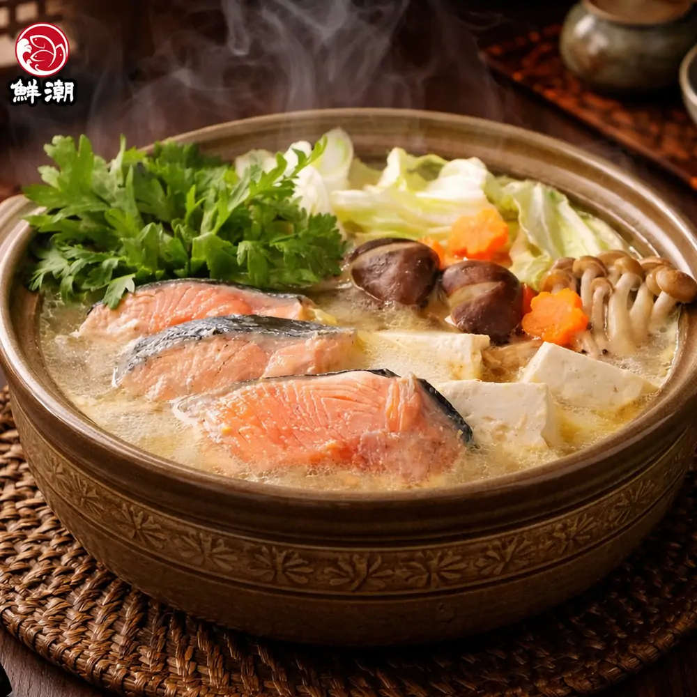 鮭魚火鍋片，富含 Omega-3 脂肪酸 (DHA/EPA) 及優質蛋白，全家營養補給首選