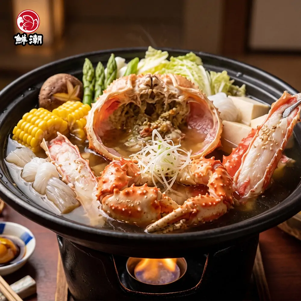 生帝王蟹，肉質彈牙有感：因為是第一次受熱烹調，肉質更加緊實 Ｑ 彈，不會有過度烹煮的乾澀感